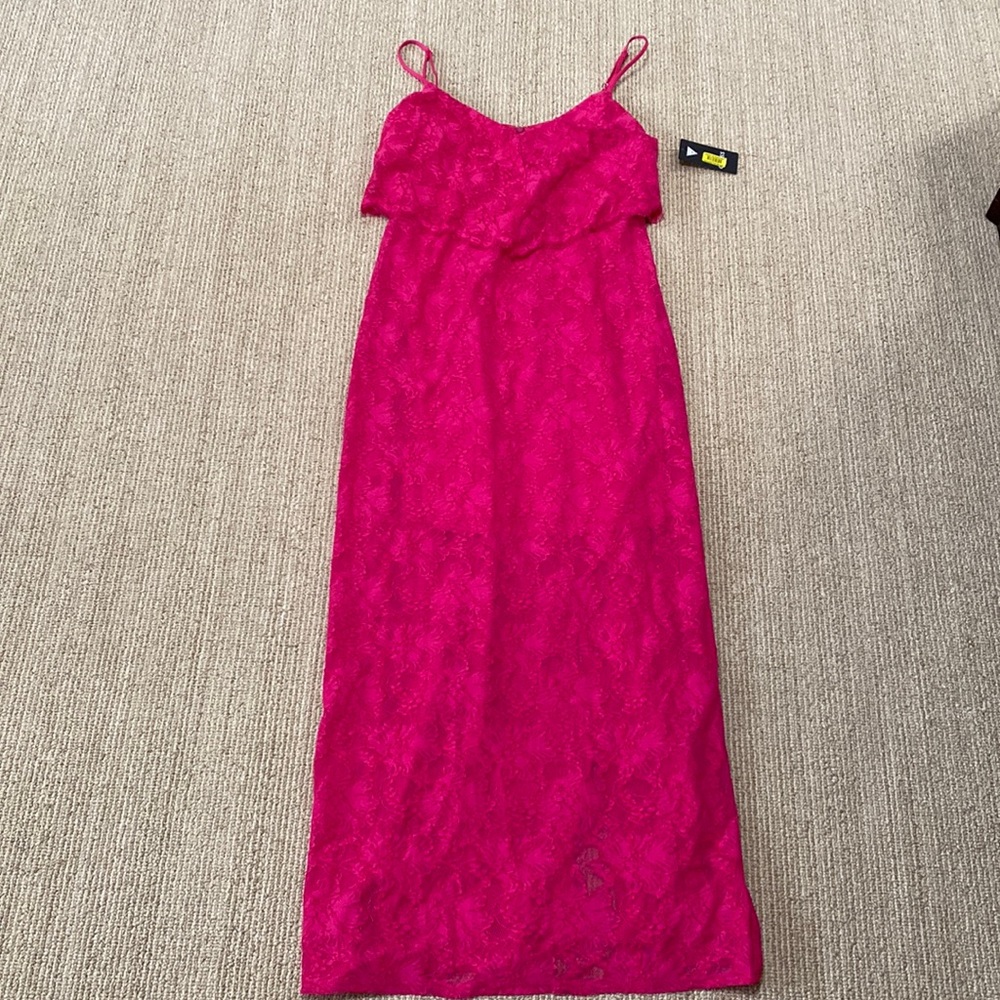 Guess women’s pink lace maxi shift dress size 10. NWT.
